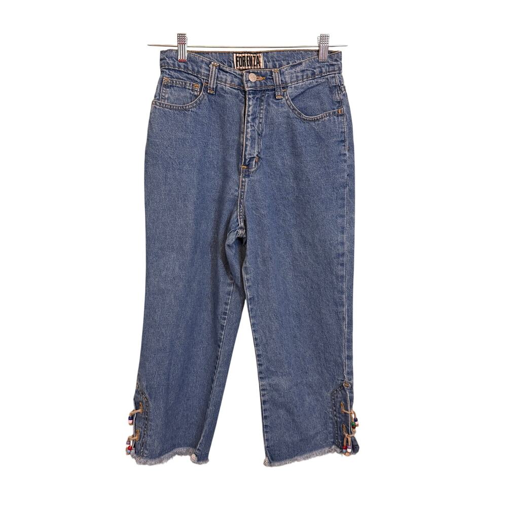 Vintage 80’s Forenza Capri Jeans Womens 6 Blue Denim High Rise Beaded Straight